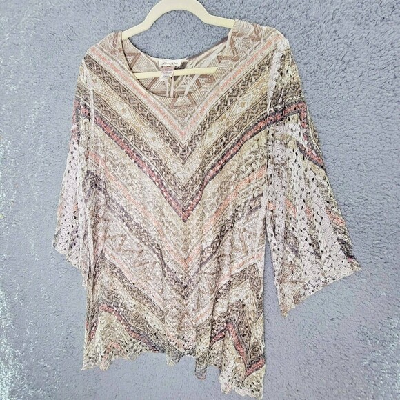 Brittany Black Women's 1X Tunic Top Lined Lacy Top Flared Long Sleeves Vintage - Picture 4 of 13